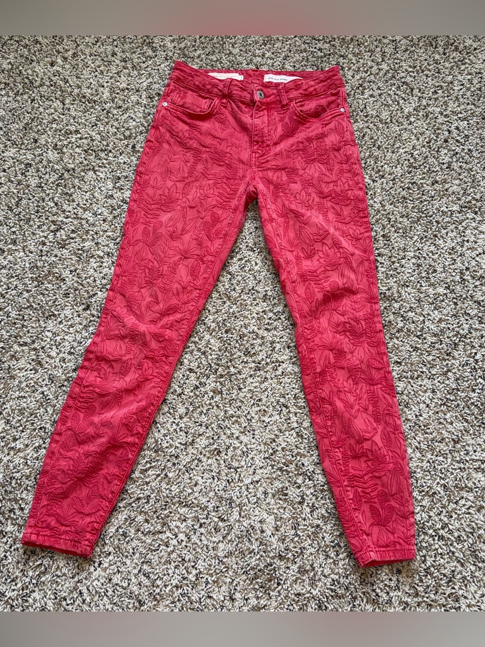 Pilcro and the Letterpress Anthropologie Coral Botanical Jacquard Skinny Jeans27